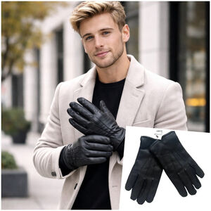 Nordstrom Mens Black Leather Cashmere Lined Gloves Small NWT